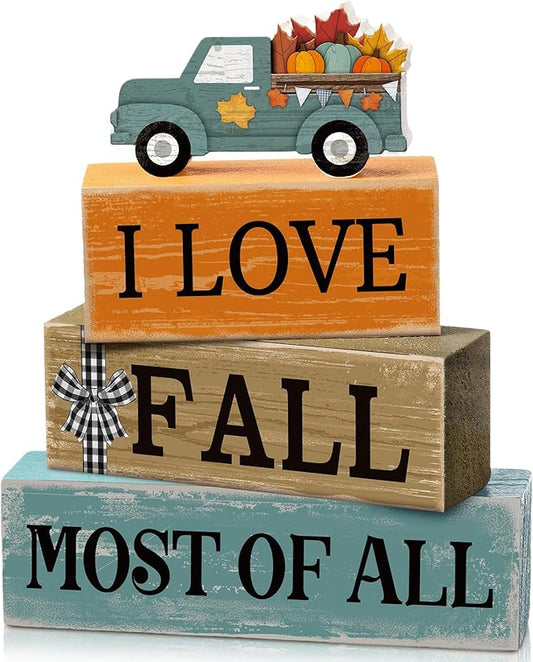4 Pcs Thanksgiving Decoration for Home Fall Truck Decor Fall Tiered Tray Decor Rustic Wooden Truck Block Sign Gift Thanksgiving Centerpiece Autumn Table Decorations for Harvest Party Kitchen Home