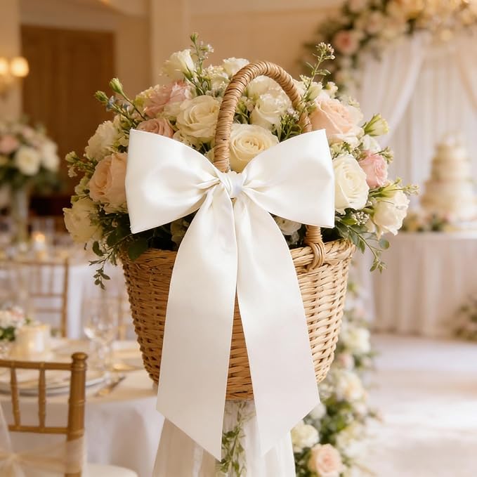 Dream Loom Wreath Sash for Front Door, 4pcs White Wreath Sash Holiday Baby Shower Wreath Accessories for Home Birthday Wedding Christmas Decorations