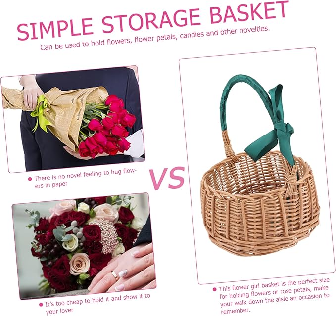 KOMBIUDA Natural Rattan Storage Basket Woven Wicker Organizing Bin for Home Decoration Living Room Bedroom Boys and Girls Room Office Handles for Easy Carrying
