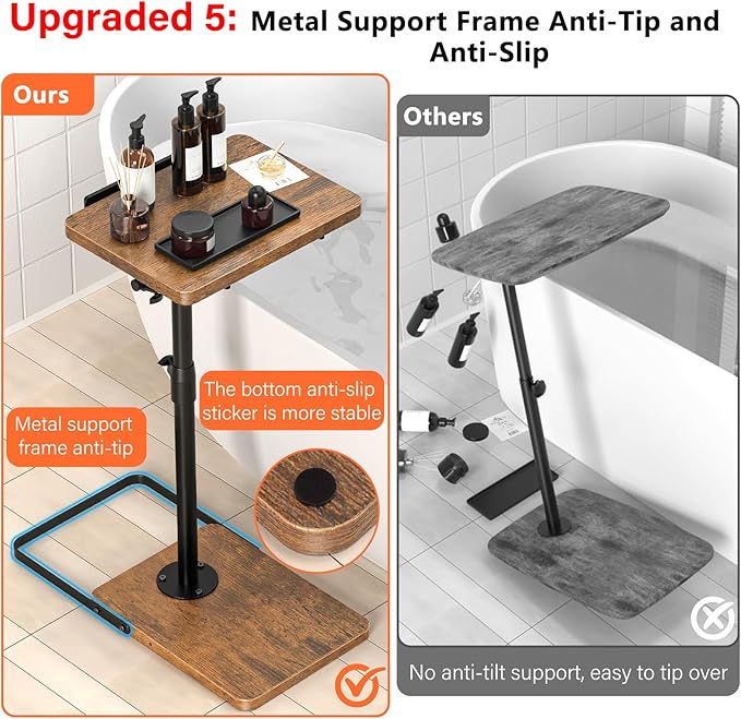 TV Tray Table for Couch, Height Adjustable/360° Swivel/180° Flip-Over Panel Design C-Shaped End Table, Sofa Arm End Side Table with Phone & Tablet Slot for Eating, Laptop,Couch Bed (Vintage Brown)