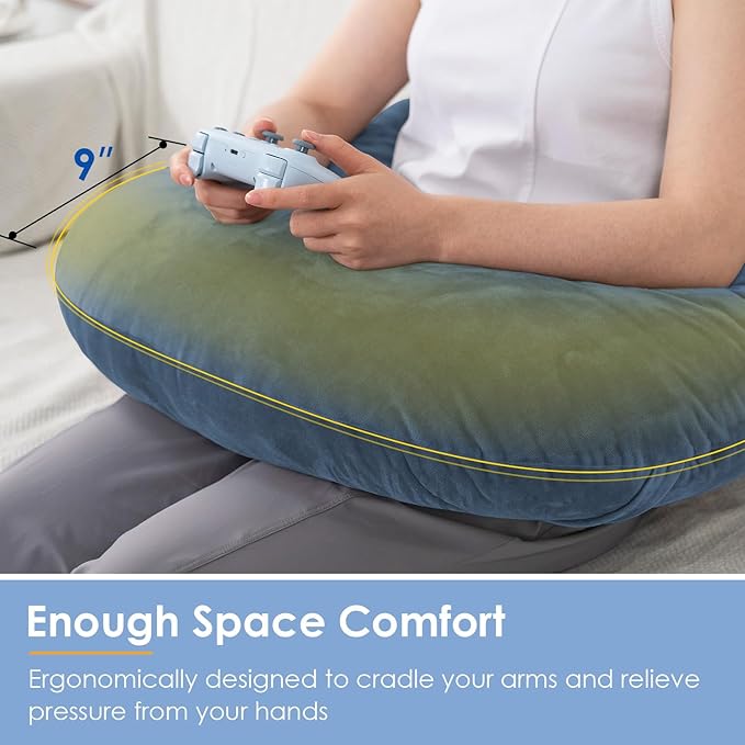 QUEEN ROSE Reading Pillow, Gaming Pillow for Lap, Sitting in Bed or Sofa, Extra Arm Rest for Reading, Playing or Crocheting, Soft Velvet Blue