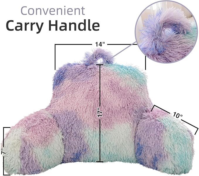 A Nice Night Faux Fur Reading Pillow Bed Wedge Large Adult Children Backrest with Arms Back Support for Sitting Up in Bed/Couch for Bedrest,BluePurple