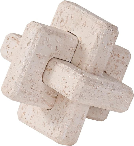 3-Link Knot Resin Travertine Decor, Coffee Table Decor, Book Shelf Entry Table Decoration, Boho Decorative Objects, Aesthetic Accents for Modern Rustic Office Living Room Home Décor