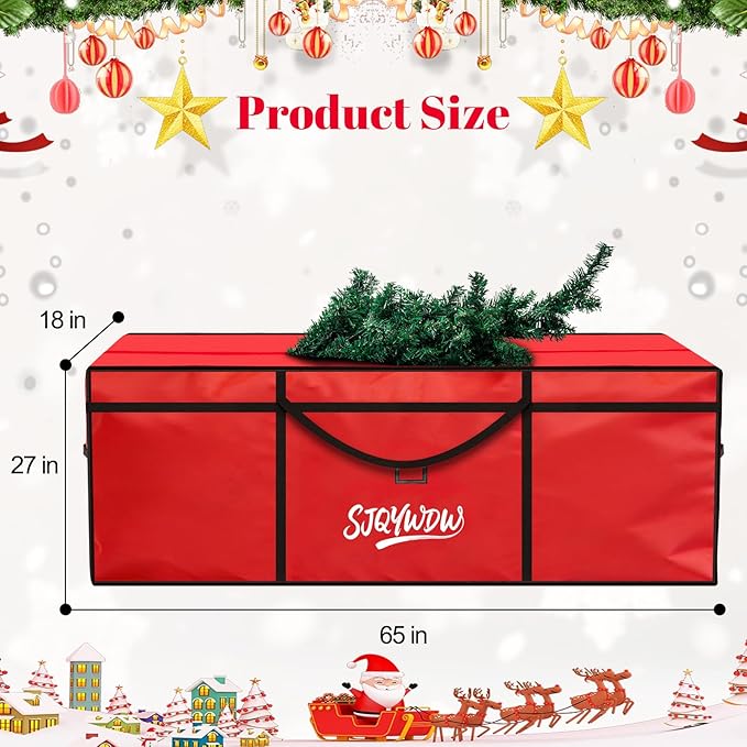 Christmas Tree Storage Bag, 9 Ft Christmas Tree Bag, Reusable Heavy Duty 600D Oxford Cloth, Built-in Double Mesh Bags, Double Zippers for Large Artificial Christmas Tree(65×18×27in, Red)