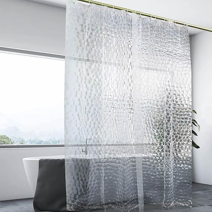 Clear Shower Curtain Liner, 100% Waterproof EVA 3D Shower Curtains with 3 Duty Heavy Bottom Magnets and 12 Rust Proof Grommets, 72x72 Weighted Shower Liner for Shower Stall, Bathtubs
