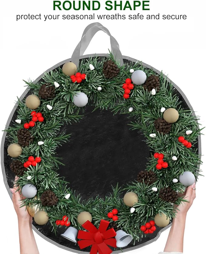 ProPik Christmas Wreath Storage Bag 30" - Garland Holiday Container with Tear Resistant Material - Featuring Heavy Duty Handles and Transparent Card Slot - 2 Pack (30 Inch, Black)
