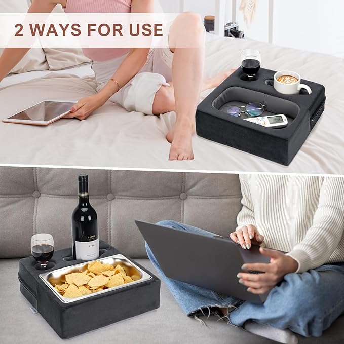 Couch Cup Holder, Couch Caddy, Couch Drink Holder, Bed Cup Tray, Sofa Cup Holder Remotes Holder for Cups, Headphones, Snacks and Phones, Use it on Car, Pack, Beach, RV, and More(Grey)