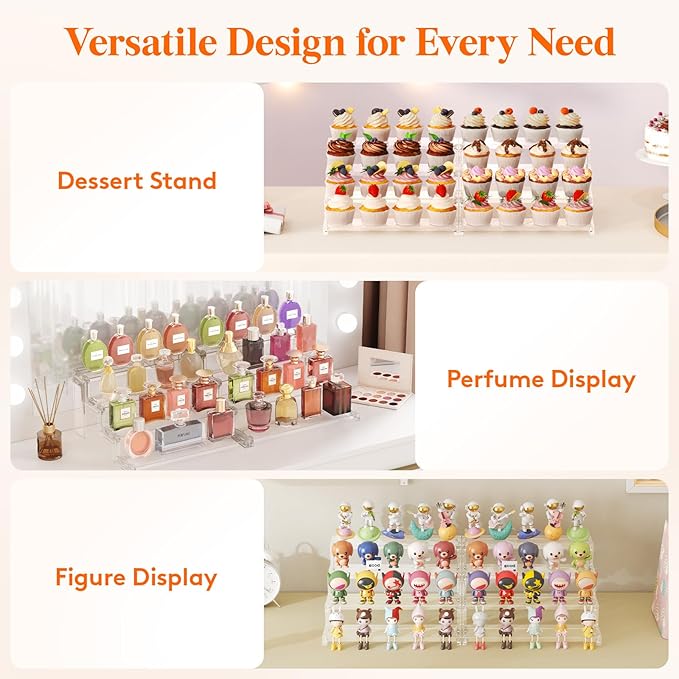 Lifewit Cupcake Stand, Perfume Cologne Organizer, Tool-Free Assembly, Display Riser, Spice Rack, Figurine Holder, Makeup Storage, Room Decor, Party Decorations, Clear, 12″ 4 Tier, 2 Pcs