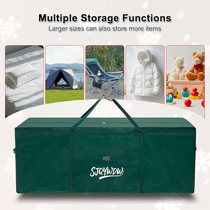 Christmas Tree Storage Bag 9ft, Heavy Duty Artificial Xmas Bag with Reinforced Handles, Dual Zippers Wide Opening, Two Mesh Pockets, PE Large Storage Container for Decorations Trees (Green)