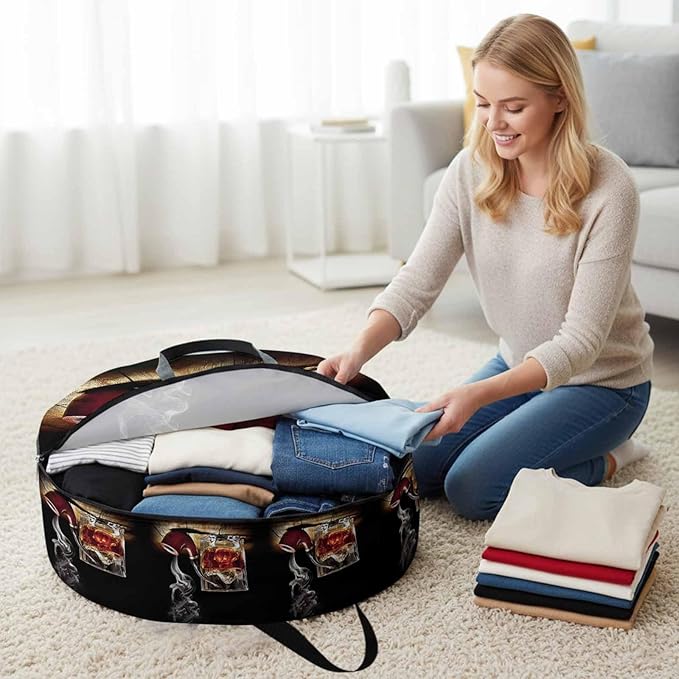 Storage Bag Whisky Glass Round Storage Totes Bins Closet Organizers with Zippers & Handle Wine Old Fashioned Cigarettes Clothes Storage Container for Bedroom Dorm Space Saving Packing Supplies Bags