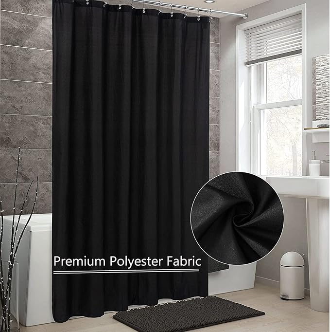 LLSCL 2 Pack Black Fabric Shower Curtain Liner with Magnets, Waterproof Hotel Quality, 72 x 72 Machine Washable
