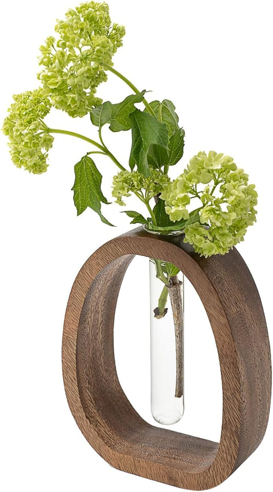 Modern Wooden Glass Test Tube Vase - Desk Plant Decor, Suitable for Home and Office Use