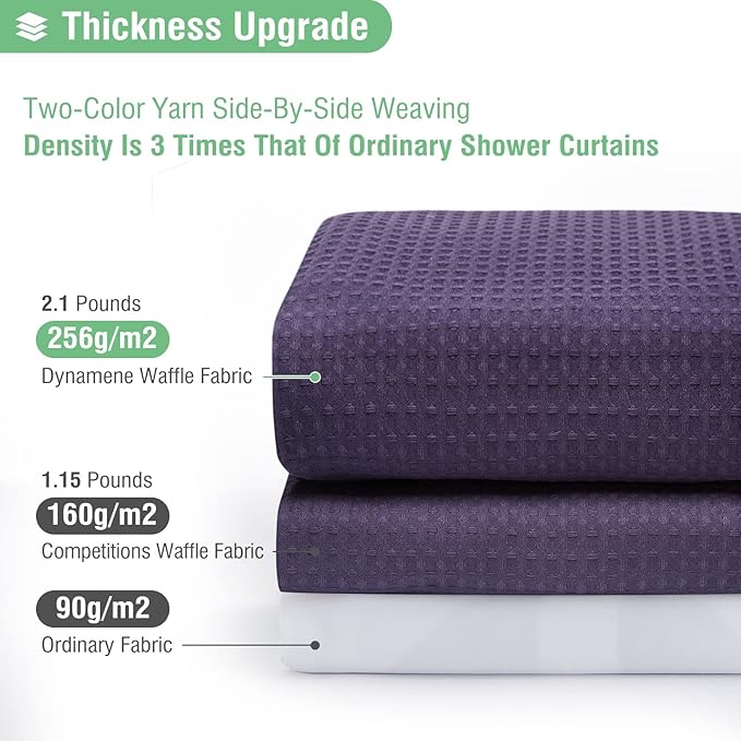 Dynamene Long Fabric Shower Curtain - 78 inch Long Waffle Weave Heavy Duty Cloth Shower Curtains for Bathroom, Neutral Weighted Hotel Spa Luxury Bath Curtain Set with 12 Plastic Hooks,72x78, Purple