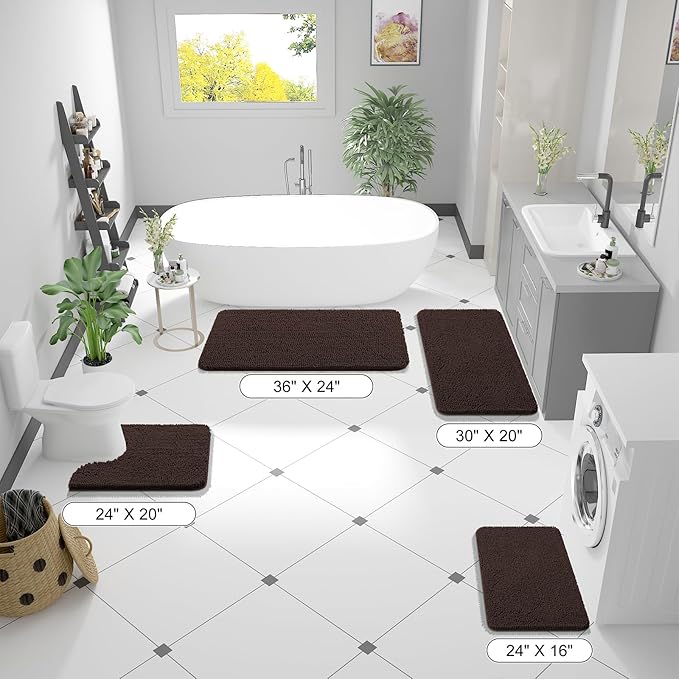 OLANLY Bathroom Runner Rugs 70x24, Extra Soft Absorbent Chenille Bath Rugs, Rubber Backing Quick Dry, Machine Washable Long Bath Mats for Bathroom Floor, Tub and Shower, Home Decor Accessories, Brown