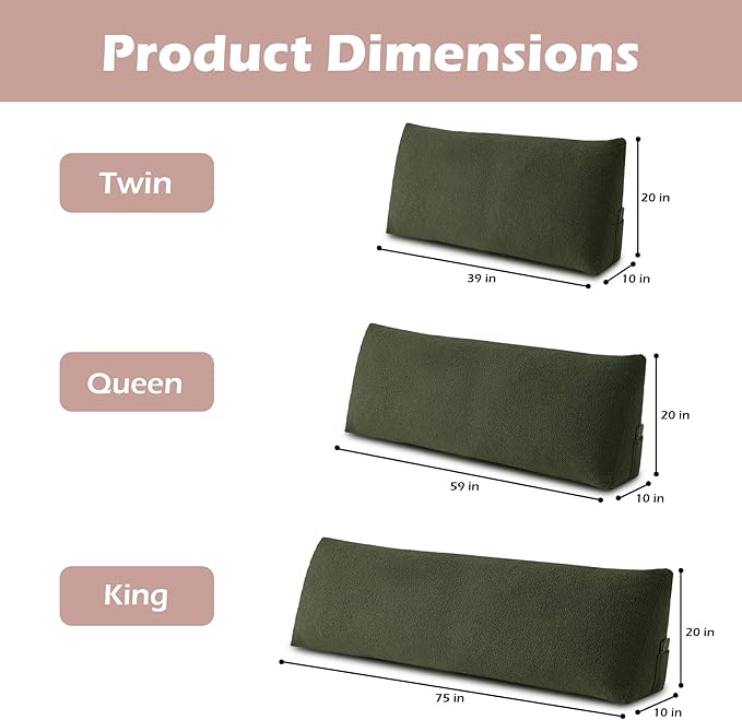 Headboard Pillow Queen, Triangle Bed Wedge Pillow for Headboard, Backrest Pillow for Sitting up, Reading, Working, Headboard Daybed Pillow with Removable Cover for Bed, Dorm Sofa, Dark Green