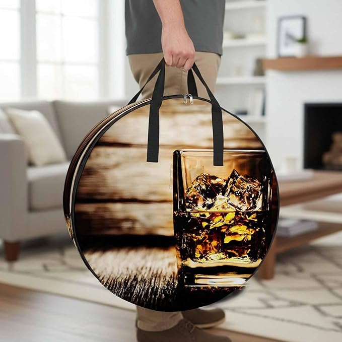 Storage Bag Whisky Glass Cups Round Storage Totes Bins Closet Organizers with Zippers & Handle Wine Wood Grain Clothes Storage Container for Bedroom Dorm Space Saving Packing Supplies Moving Bags