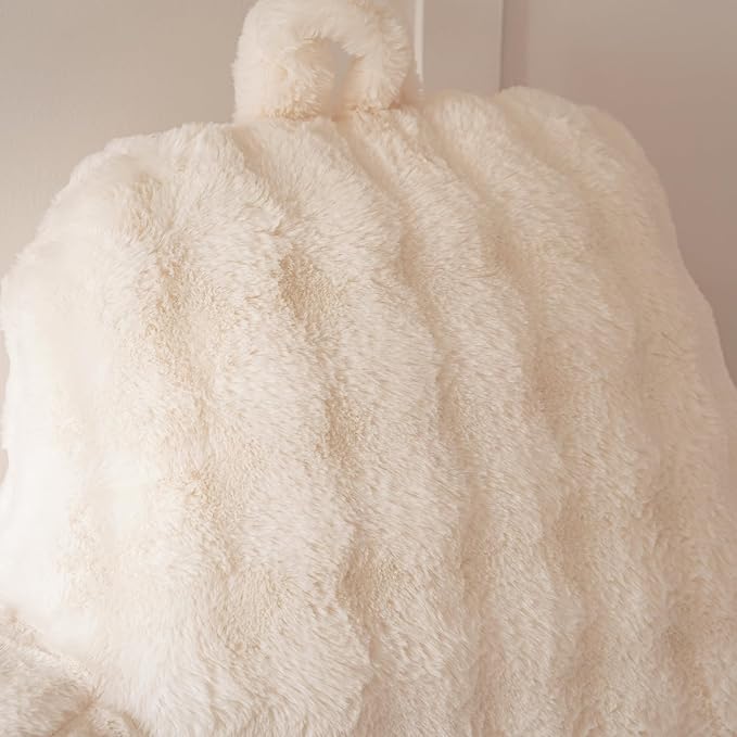 Yaoshuho Faux Fur Reading Pillow for Sitting in Bed, Large Backrest Bed Pillow with Arms, Back Support Pillow for Lounging Bedrest, Beige