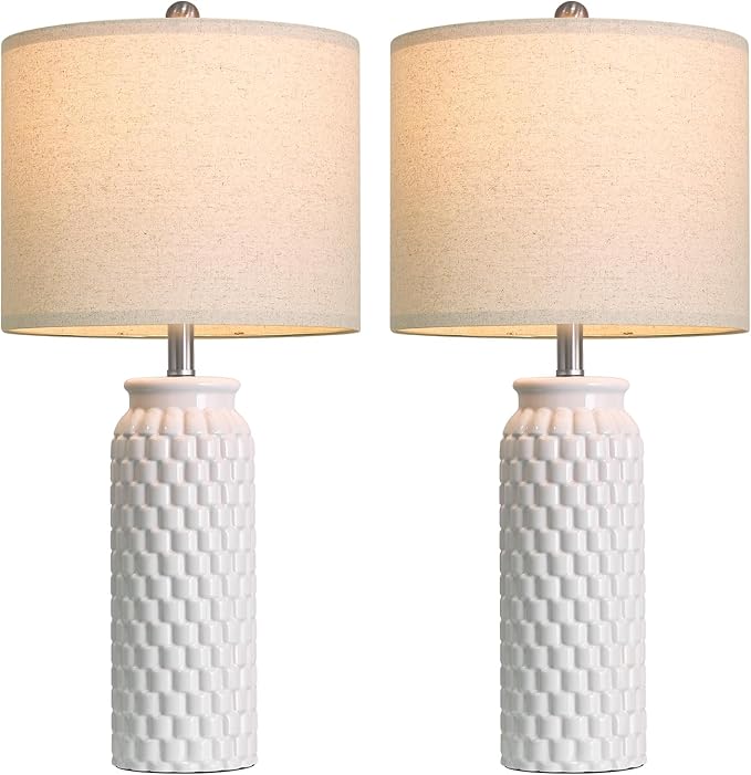 USumkky 27" Ceramic Table Lamps Set of 2 - Modern Farmhouse & Boho Style, Bedside Nightstand Lamps for Bedroom, Living Room End Table Lamps, Small Desk Lamp(White)
