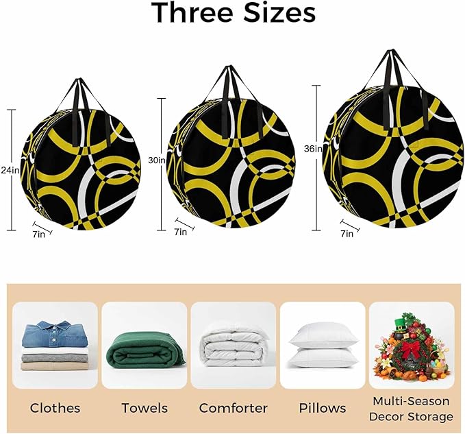 Storage Bag Yellow Black Geometric Circle Round Storage Totes Bins Closet Organizers with Zippers & Handle Modern Abstract Lines Clothes Storage Container for Bedroom Space Saving Packing Supplies