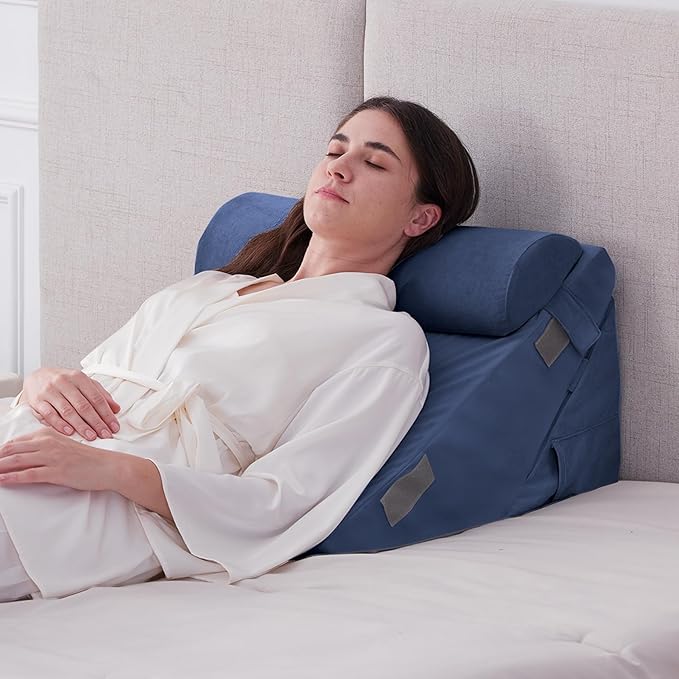 Ruqmuis 3PCS Wedge Pillow Set for After Surgery, Adjustable 9&12 Inch Bed Wedge Pillow for Sleeping, Incline Pillow Wedge for Headboard, Post Surgery, Acid Reflux, Neck&Back Support, Navy
