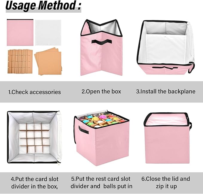 Pink Christmas Ornament Storage Basket Box Holiday Storage Container Cube with Adjustable Dividers for 64 Holiday Ornaments or Decorations Keeps Clean and Dry for Next Season