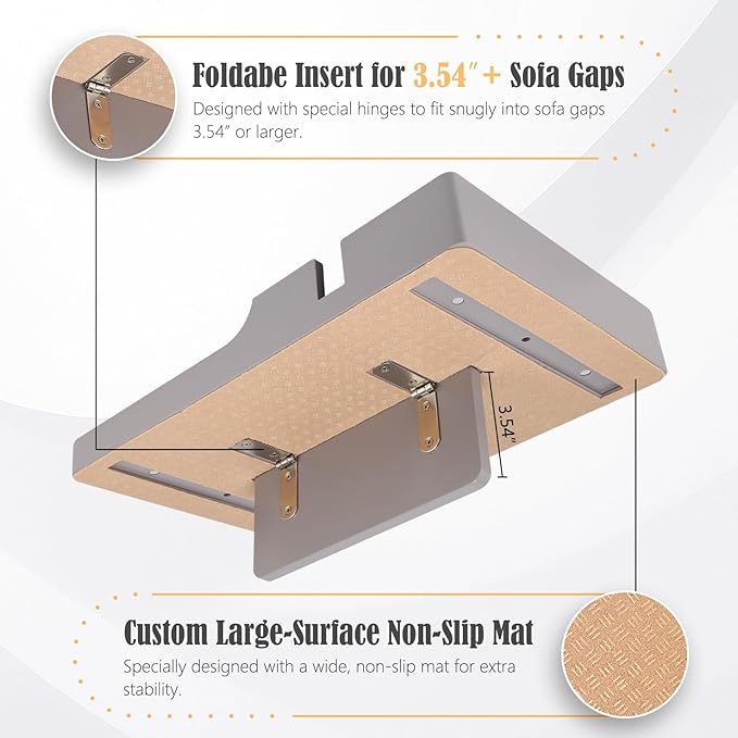 Nnewvante Couch Tray Between Cushion, 2-in-1 Insert & Flat Sofa Organizer Bamboo with 4 Compartments,Fits Middle Couch or Ottomans,for Snacks, Drinks, Remotes,15.35x9.84-inch,Gray