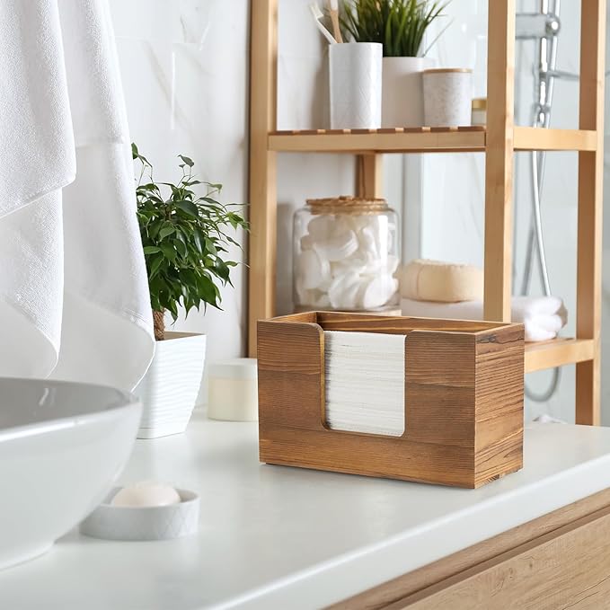 Paper Towel Dispenser Countertop, Burnt Wood Bathroom Paper Towel Holder, Napkin Holder for Kitchen, Countertop Multifold C-Fold, Z-Fold, Trifold Paper Hand Towel Dispenser for Bathroom Toilet
