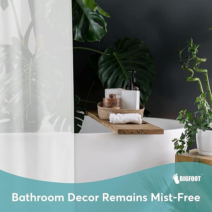 BigFoot Shower Curtain Liner – 72 x 84 PEVA Premium Shower Curtain with Rustproof Metal Grommet and 3 Magnetic Weights – Odor Free and Compatible with Standard Showers, White