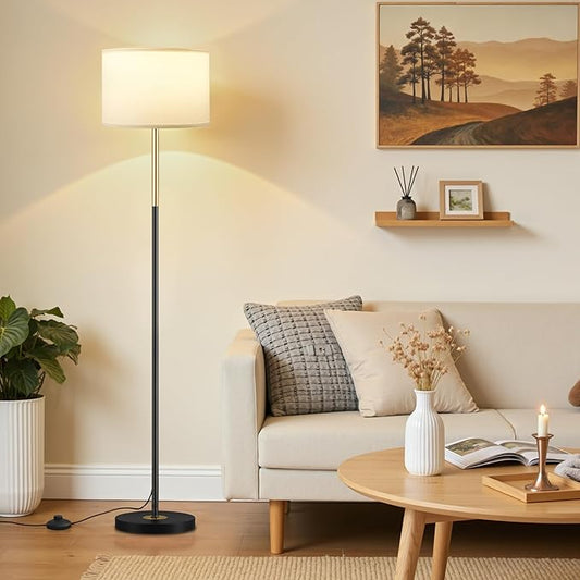 Ambimall 60'' Modern Floor Lamp with Shade, Tall Lamps for Living Room, Bedroom, Office, Dining Room, Gold & Black Lamp Pole(Without Bulb)