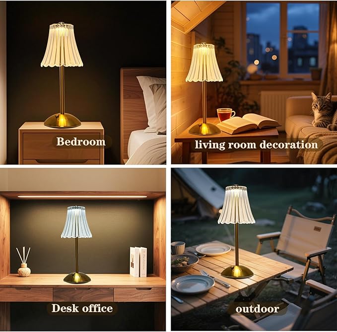 Crystal Table Lamp, 5000mAh Rechargeable Lamp with Touch Control, 3 Color Temperatures, Dimmable Brightness, Matte Aluminum Light for Bedroom/Bar/Kitchen/Outdoor (Retro Golden, Large-2Pc)