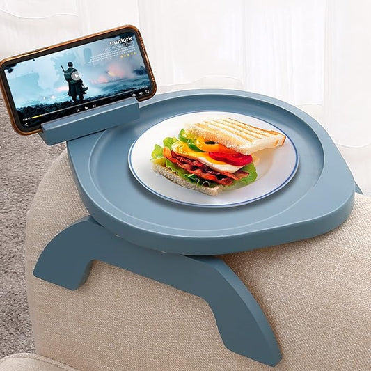 SINWANT Couch Armrest Table, Bamboo Clip On Couch Arm Table with 360°Phone Holder,Foldable Sofa Arm Tray for Eating and Drinking, TV Tray