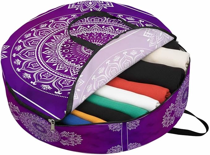 Storage Bag Purple Boho Round Storage Totes Bins Closet Organizers with Zippers & Handle Gorgeous Bohemian Flower Clothes Storage Container for Bedroom Dorm Space Saving Packing Supplies Moving Bags