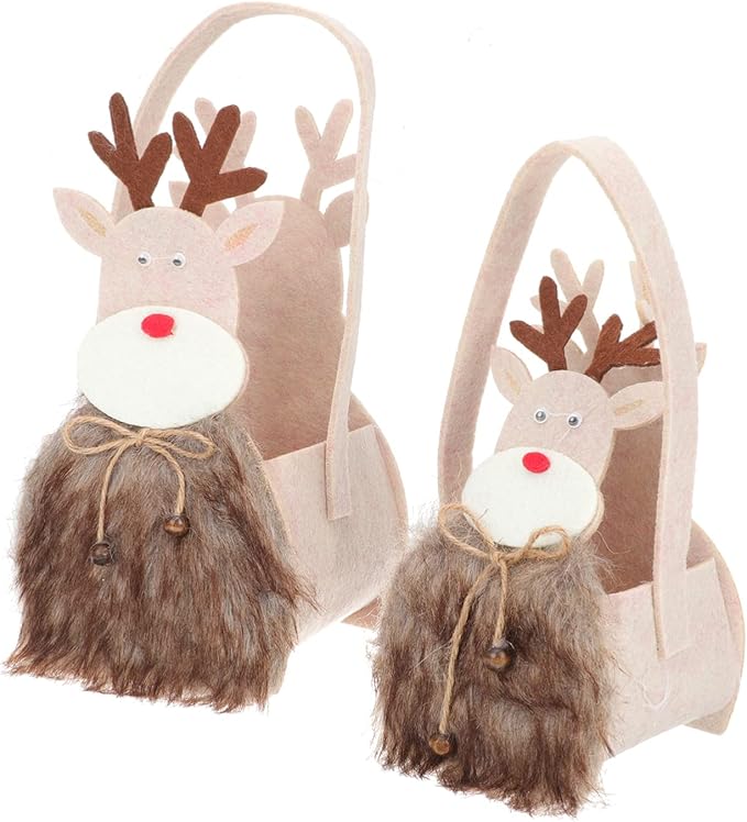 Yardwe 2pcs Christmas Candy Holder Storage Basket Cartoon Design Xmas Treat Bags Portable Decorative Christmas Baskets for Cookies Sweets and Treats for Holiday Festivities