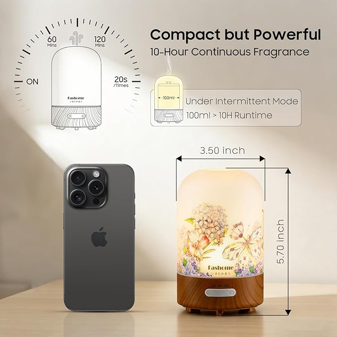 Essential Oil Diffuser for Home, Ultrasonic Cool Mist Air Aromatherapy Humidifier, Mini Scent Air Machine Portable Diffuser with Changing Lights & Auto Shut-Off for Home Bedroom Office Yoga(<25dB)
