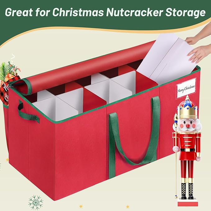 EverMerry Nutcracker and Figurine Collectibles Storage Box， Large Ornament Storage Organizer Stores Up to 12 Holiday Figurines-Carolers, Santa Figure, or Nut Cracker Ornaments (Red/15 Inches)