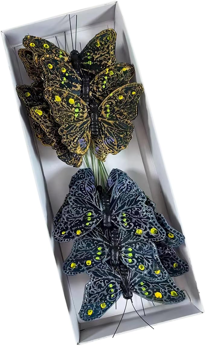 Cartanfill-Decorative Feather Black Butterfly paired with Gold and Silver line Patterns, for Home Accent Piece, Gift Idea