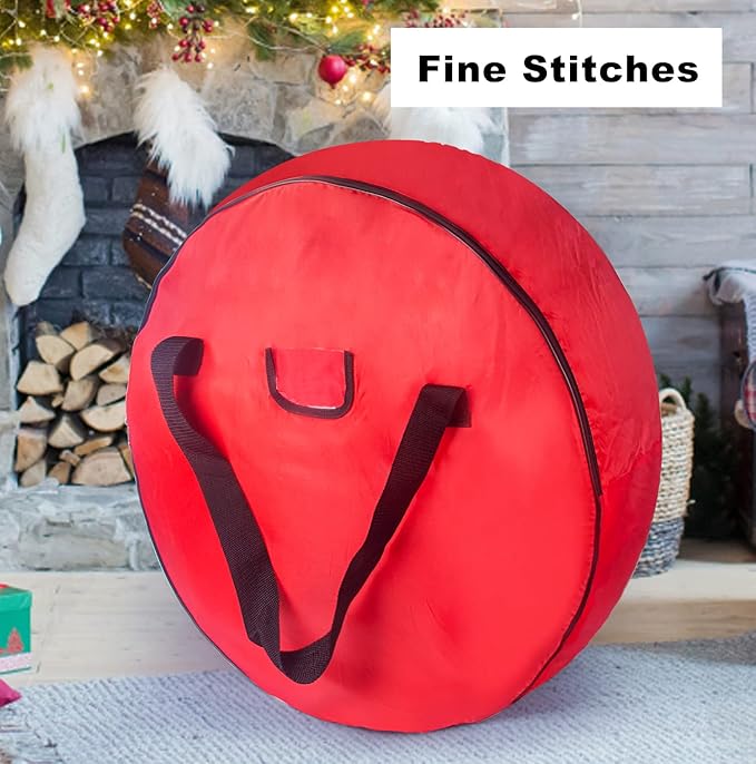 Christmas Wreath Storage Bag 36inch -Large Christmas Wreath Storage Container-Durable Oxford Fabric, Dual Zippered, Easy to Slip the Wreath in & Out, Protect Wreath Garlands from Dust -Red, Pack of 2