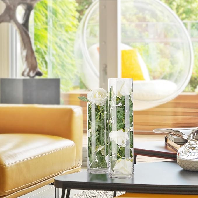 WGVI Quality Thick Weighted Clear Cylinder Glass Vases, 4" W x 8" H, Flower Arrangement Floating Candle Holders Wedding Centerpieces Terrarium Planter Floral Pen Brush Storage Container, 1 Piece