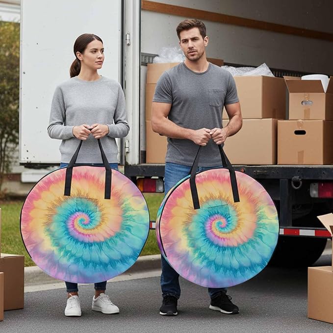 Storage Bag Colorful Tie Dye Round Storage Totes Bins Closet Organizers with Zippers & Handle Boho Tribal Style Clothes Storage Container for Bedroom Dorm Space Saving Packing Supplies Moving Bags
