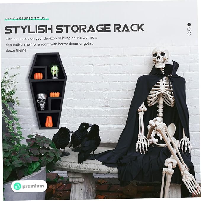 PartyKindom Spooky Coffin Shelf for Gothic Decor Compact Coffin Storage Rack for Candles Books Figurines for Halloween Parties Horror Themed Rooms