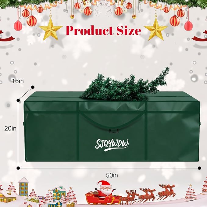 Christmas Tree Storage Bag, 7.5 Ft Christmas Tree Bag, Reusable Heavy Duty 600D Oxford Cloth, Built-in Double Mesh Bags, Double Zippers for Large Artificial Christmas Tree(50×16×20in, Green)