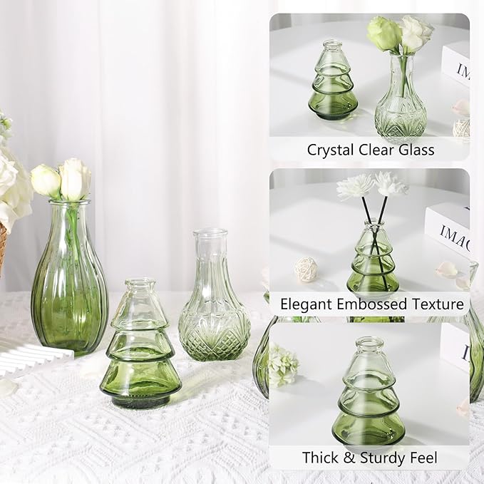 RUCKACE Bud Vases in Bulk 22 Green Glass Small Vases Flower Vase Bulk for Centerpiece Table Wedding Decorations Home Decor Party(Gradient Green 22 Pack)