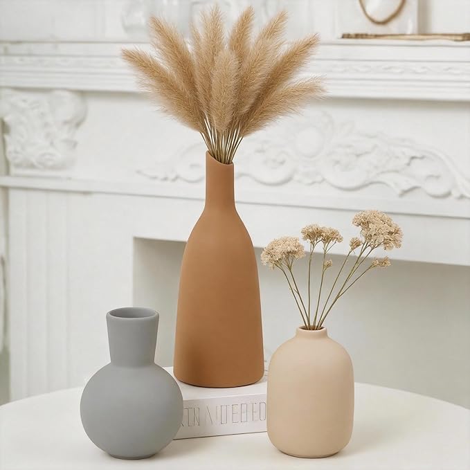 Ceramic Vase Home Table Decor, Pottery Boho Rustic Farmhouse Decor, Small Vases for Coffee & Dinner Table, Mantel, Shelf - Home Decor for Living Room, Bedroom, Office