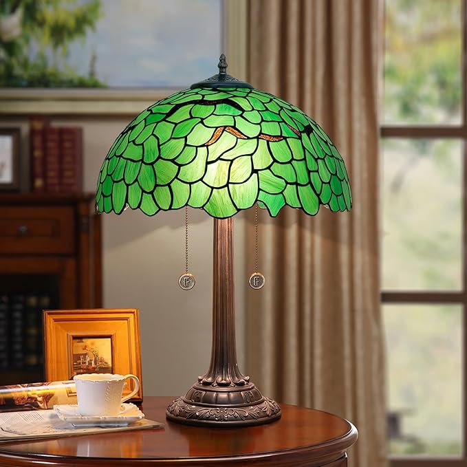 Tiffany Lamp Green Leaf Stained Glass Table Lamp 16X16X23 Inches Green Leaf Style Desk Reading Light Decor Beside Bedroom Living Room Home Festival Birthday Gift