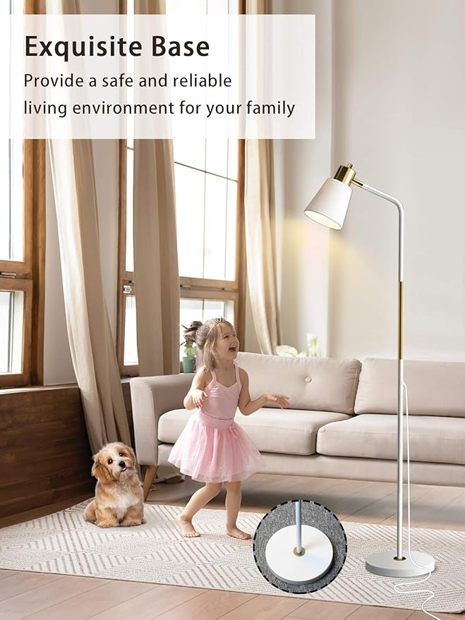 LALISU Floor Lamp, Industrial Floor Lamps for Living Rooms Rustic Farmhouse Reading Standing Floor Lamp Adjustable Metal Heads Indoor Task Lighting for Living Room Bedroom Office Home Décor (White)