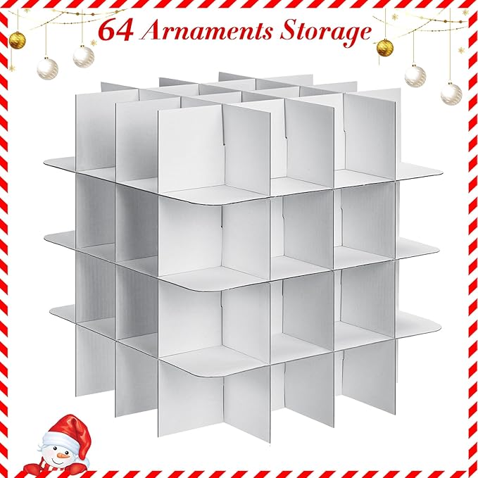 Saintrygo 2 Pcs Christmas Ornament Storage Box Christmas Storage Containers with 64 Compartment Zippered Bauble Vinyl Plastic Ornament Box with Handles, 12 Inch(Tree Style)