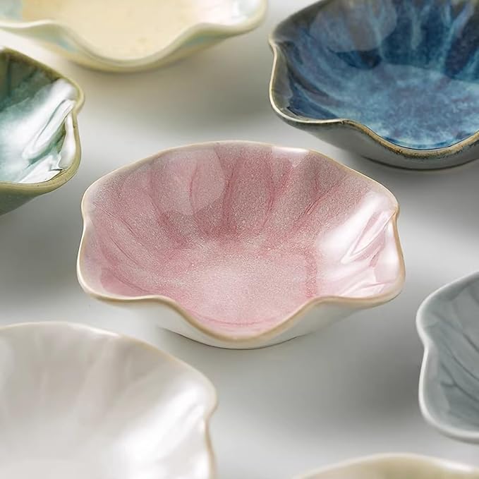 2Pcs Ceramic Jewelry Dish - Lotus Leaf Shape, for Ring Holder Necklace Small Key, Suitable for Mother Friend Sister, Gifts for Women, Cute Plate Trinket Tray, Home Decor (Pink & White)