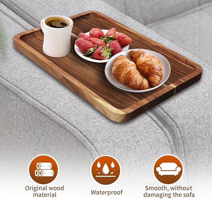 2PCS Sofa Tray, Solid Wood Tray Table Foldable, Couch Desk No Odor for Drinks Snacks Phone Remote Control (Square-Shaped)