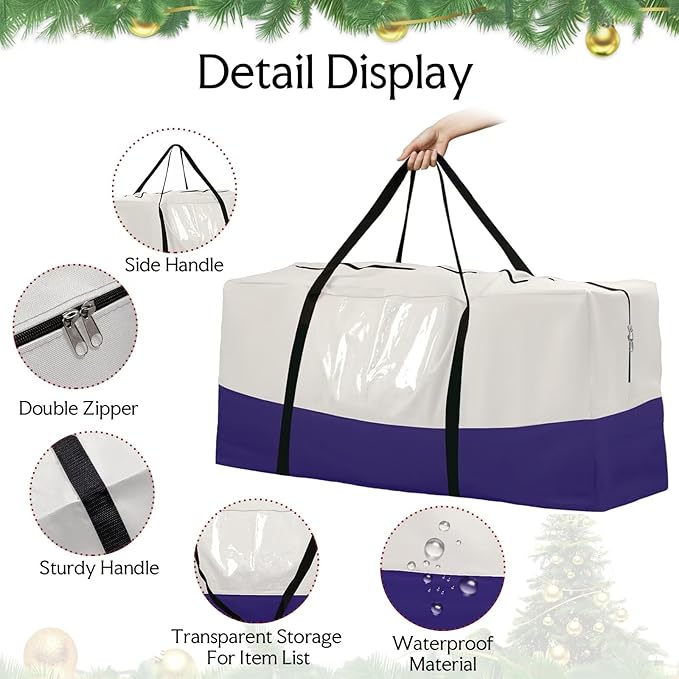 Christmas Tree Bag,Fits Up 8 Ft Tall Artificial Trees,600D Oxford Material,Heavy Duty Tree Bag,Dampproof Storage Bag with Durable Reinforced Handles & Dual Zipper&Transparent Pocket