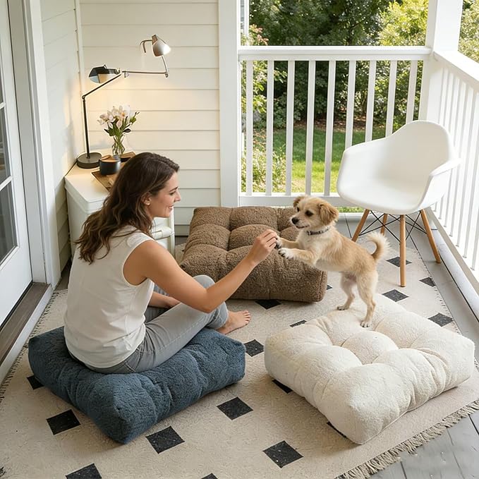 Floor Cushions for Adults Set of 2, Large Meditation Floor Pillows for Sitting on Floor, Thick Square Seat Cushions for Yoga Meditation Reading, Grey 18x18 in